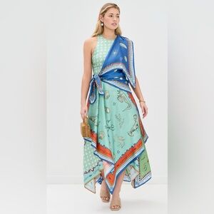 Chic Blue and Green Midi Dress